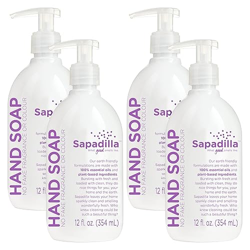 Sapadilla Liquid Hand Soap, Sweet Lavender + Lime, 12 oz (Pack of 4), Plant-Based, Essential Oils