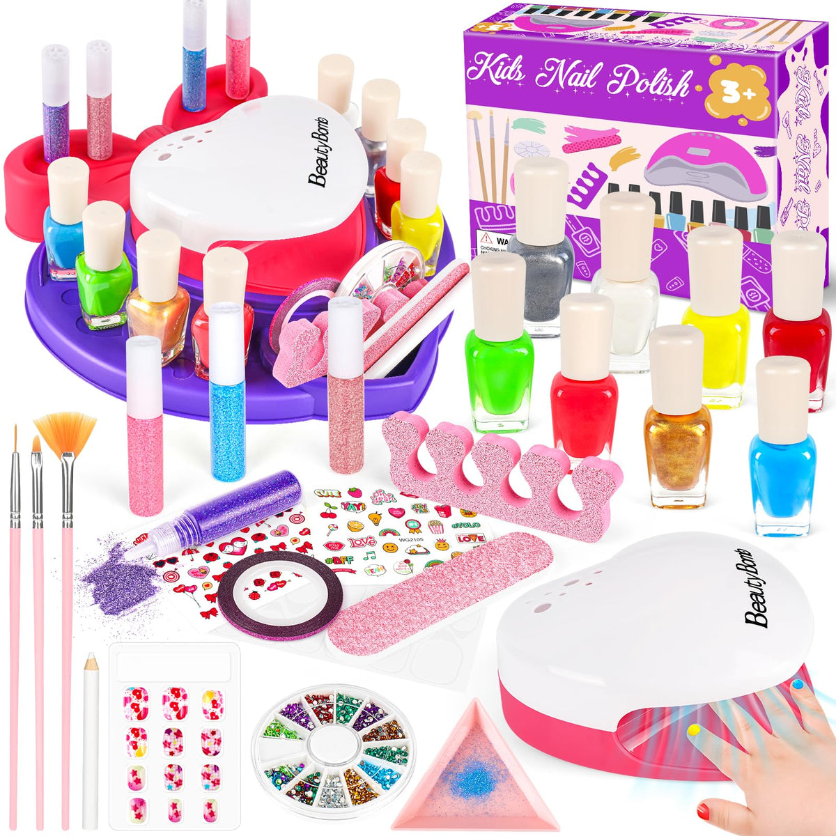 Meaicezli Kids Nail Polish Set With Dryer, Non-Toxic Water-Based Nail Kit For Girls Ages 7-12