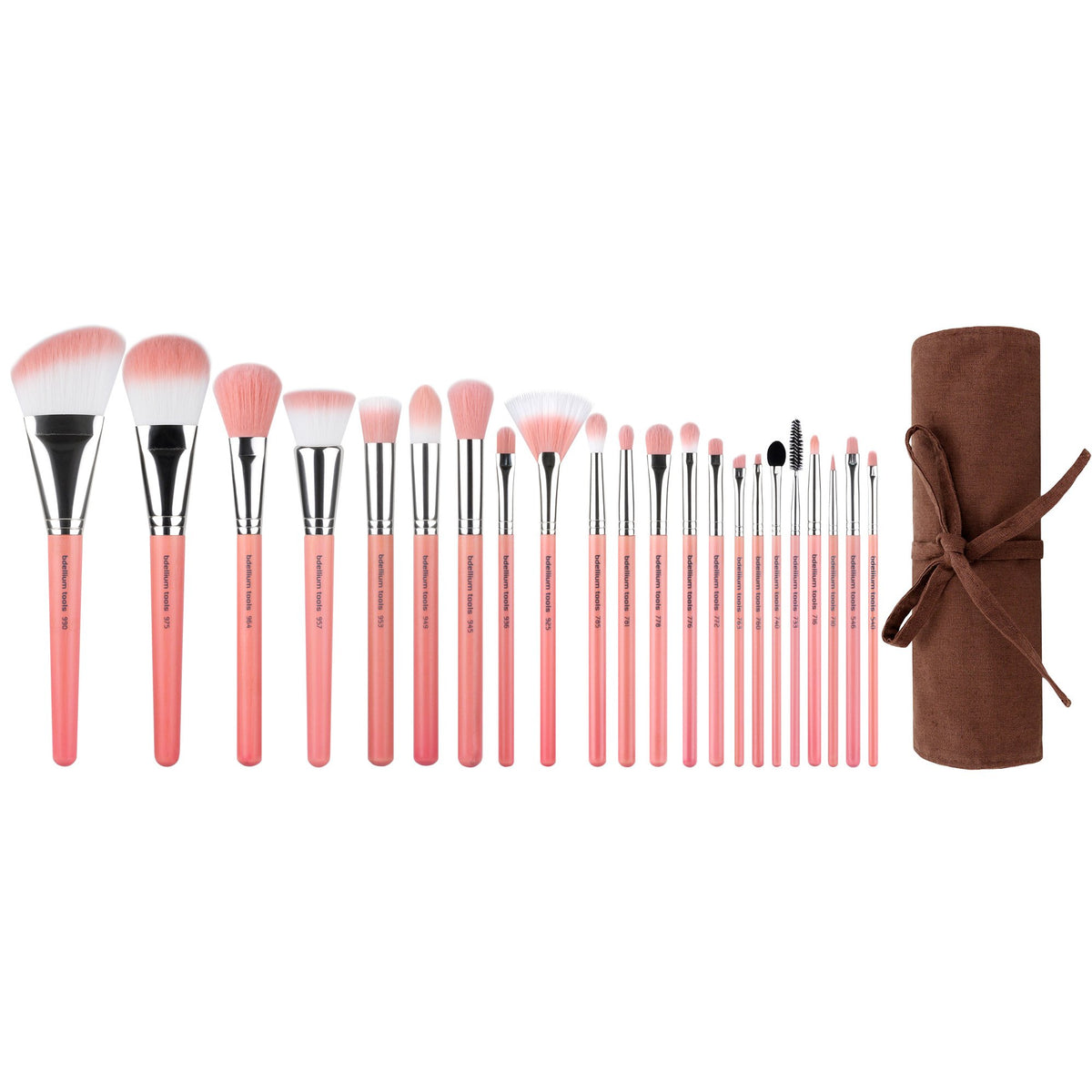 Bdellium Tools Pink Bambu Deluxe 22pc Makeup Brush Set with Roll-Up Pouch