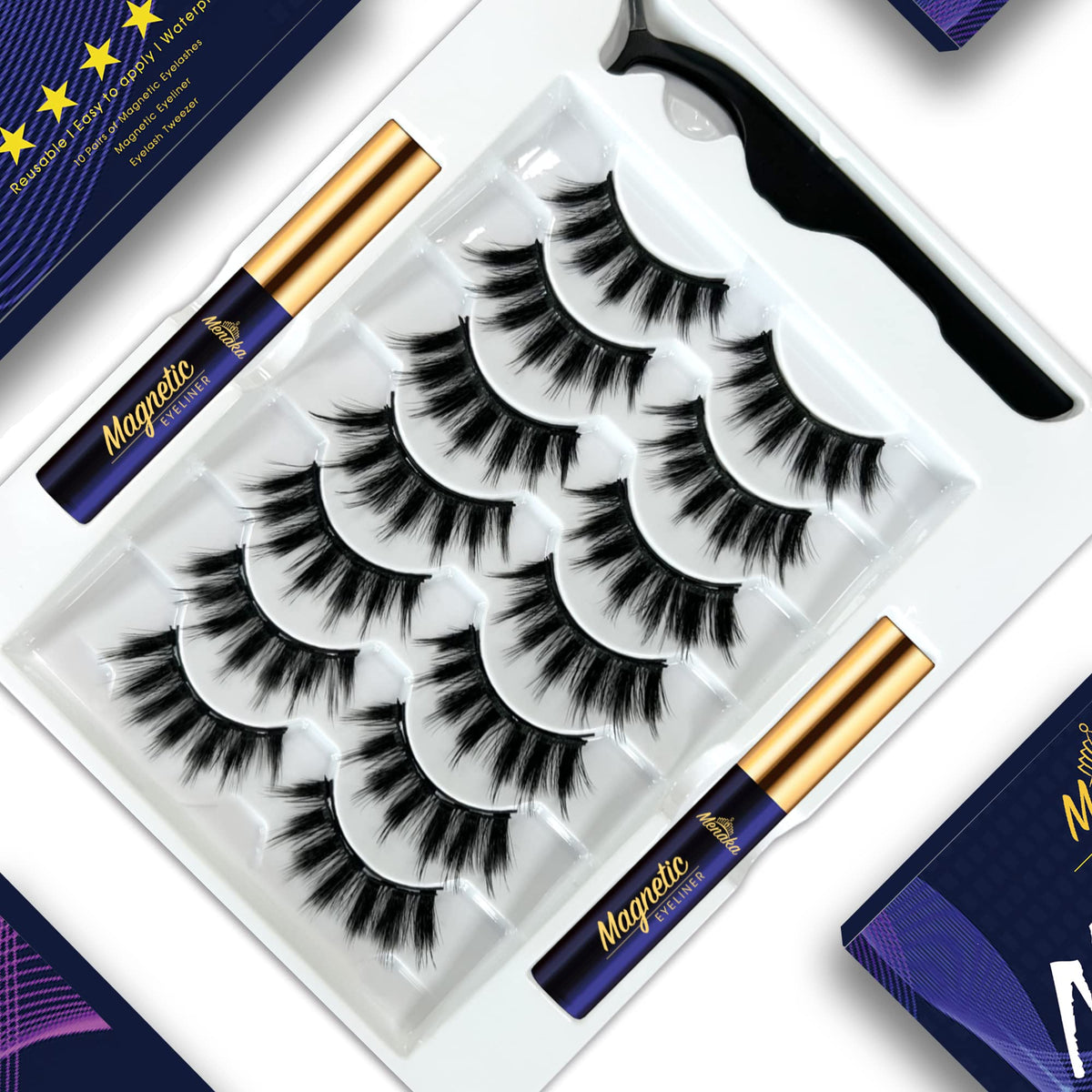 Menaka Magnetic Eyelashes Kit - 7 Reusable Cat-Eye Lashes With Waterproof Eyeliner, No Glue Needed