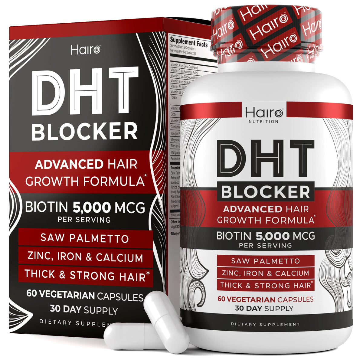 Hairo Nutrition Dht Blocker Hair Growth Supplement - Biotin & Saw Palmetto For Regrowth 8 Fl Oz