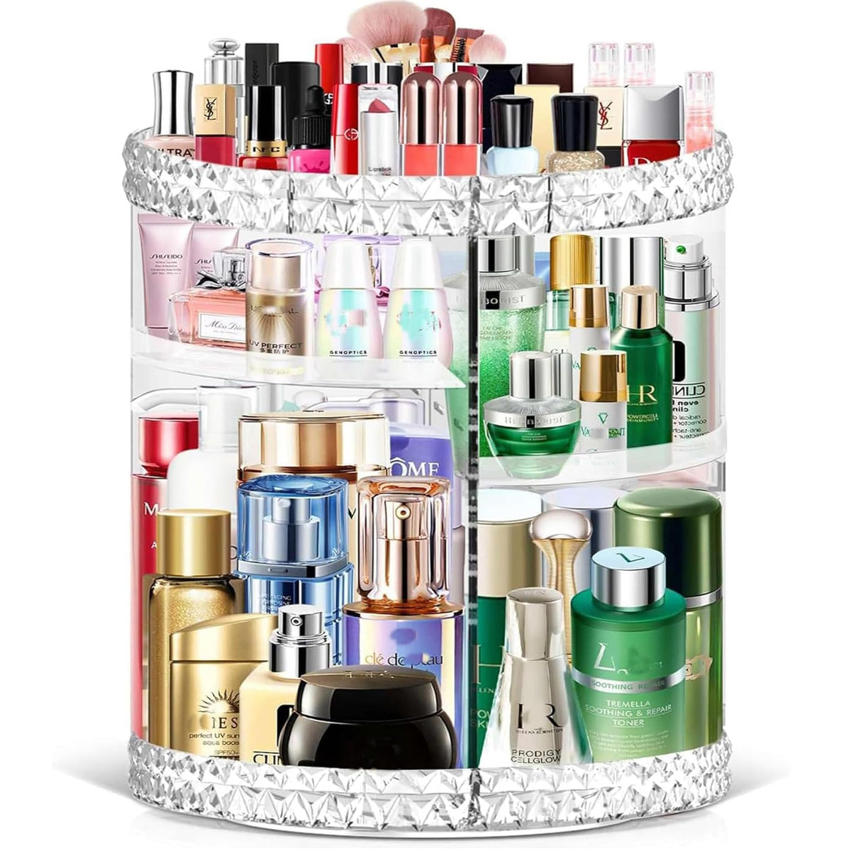 Tikenso 360 Rotating Makeup Organizer - Clear Acrylic, 6 Adjustable Layers For Skincare & Cosmetics