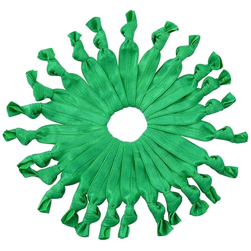 Cyndibands Kelly Green Ribbon Hair Ties - 25 Pack No Damage Elastic Ponytail Holders