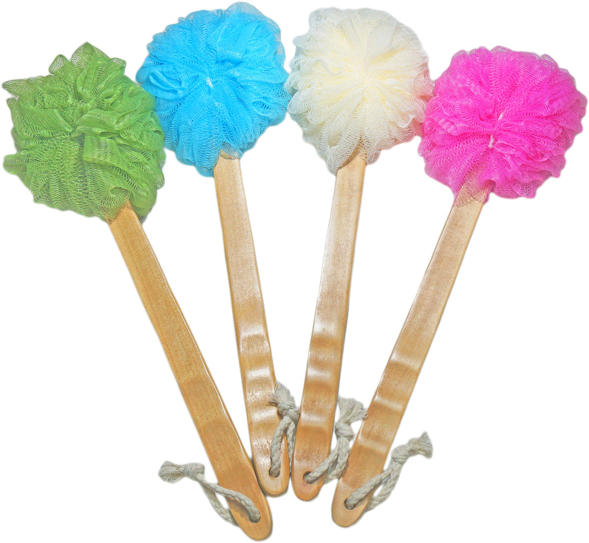 Jins-Hung 4 Pack Shower Loofah Body & Back Scrubber - Exfoliating Bath Brush With Long Handle