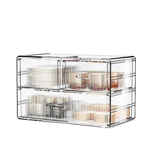 ZHIAI Acrylic Stackable Storage Drawers - Clear Makeup Organizer for Bathroom & Vanity (3 Drawers)