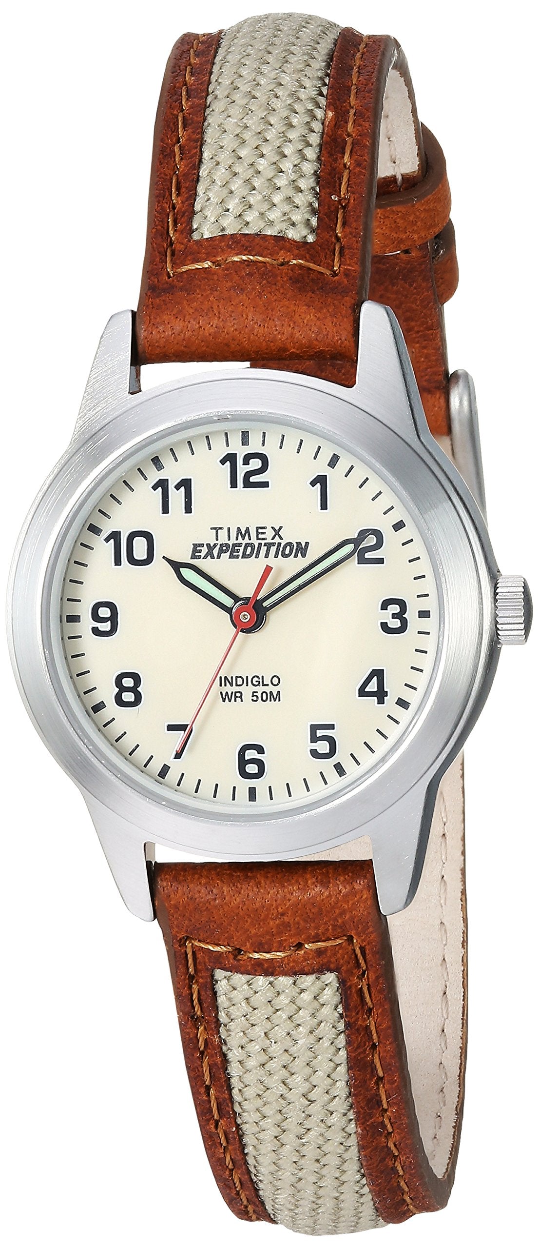 Timex Women'S Expedition Field Mini Watch, Brown/Natural Nylon/Leather, 26Mm