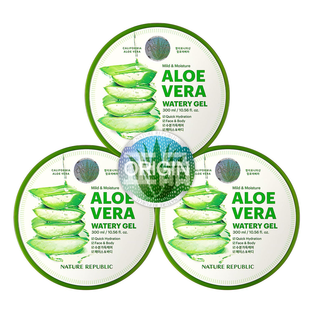 Nature Republic Aloe Vera Watery Gel 3 Pcs - Soothing Hydration, 10.56 Fl. Oz.