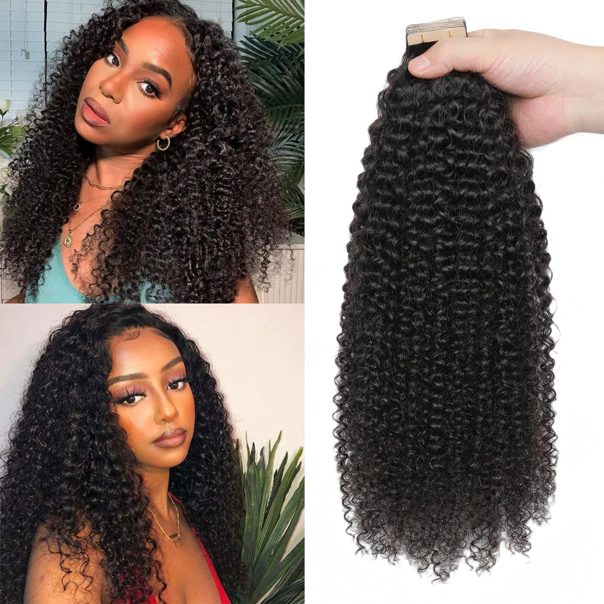 Hotlulana Kinky Curly Tape In Hair Extensions - 24 Inch Human Hair, 20 Pcs For Black Women