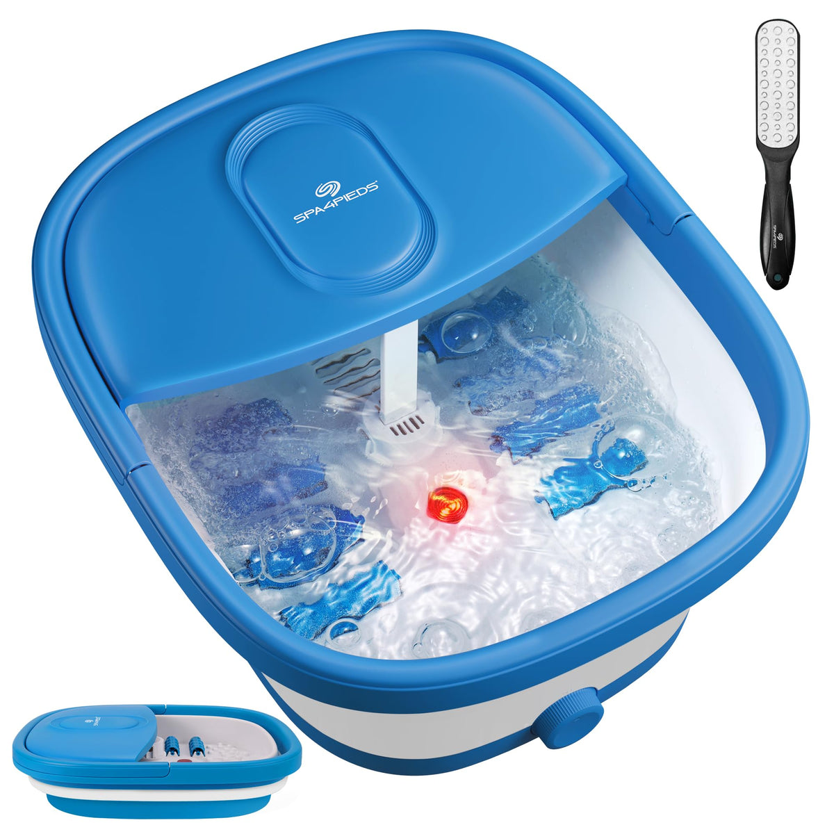 Spa4Pieds Collapsible Foot Spa Bath Massager With Heat, Bubbles & Shiatsu Rollers - Blue