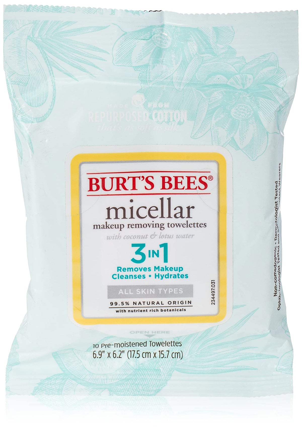 Burt'S Bees Micellar Makeup Removing Towelettes, Coconut & Lotus Water, 10 Count