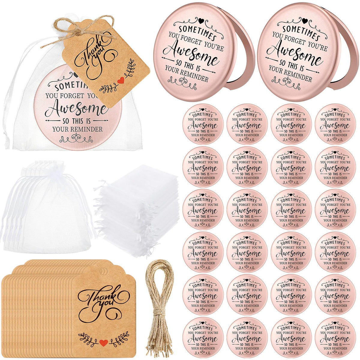 Soaoo Inspirational Compact Mirror Set - Gold Double-Sided Pocket Mirror For Gifts & Weddings