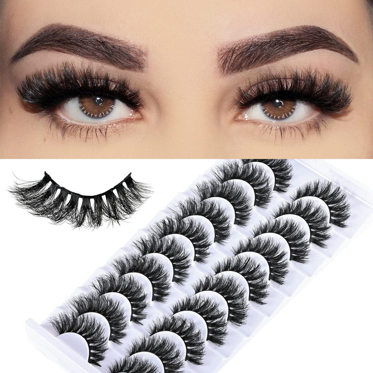 FARRED 8D Fluffy Eyelashes 8-14mm Cat Eye Wispy Faux Mink Lashes - 10 P