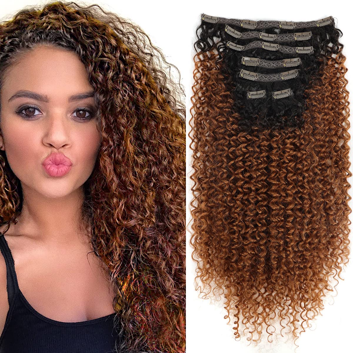 Fashion Icon Hair Curly Clip-In Extensions 26&quot; Jerry Curly T1B/30 Natural Black Auburn