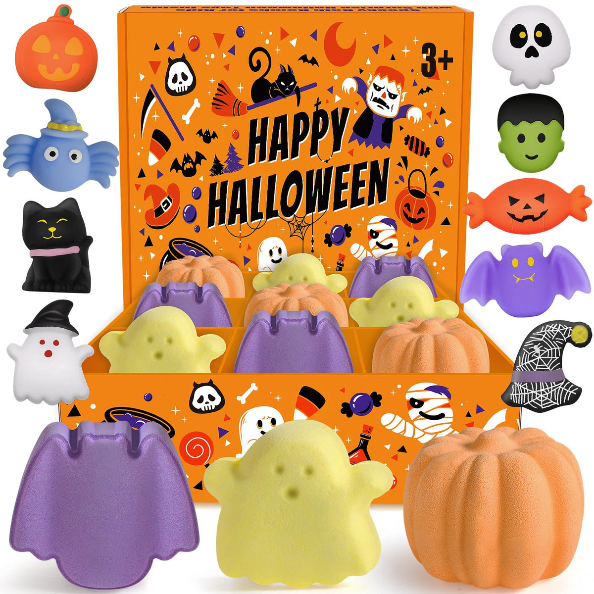 Ellinjan 9 Pack Halloween Bath Bombs With Toys - Fun Kids Gifts For Halloween Treat Bags