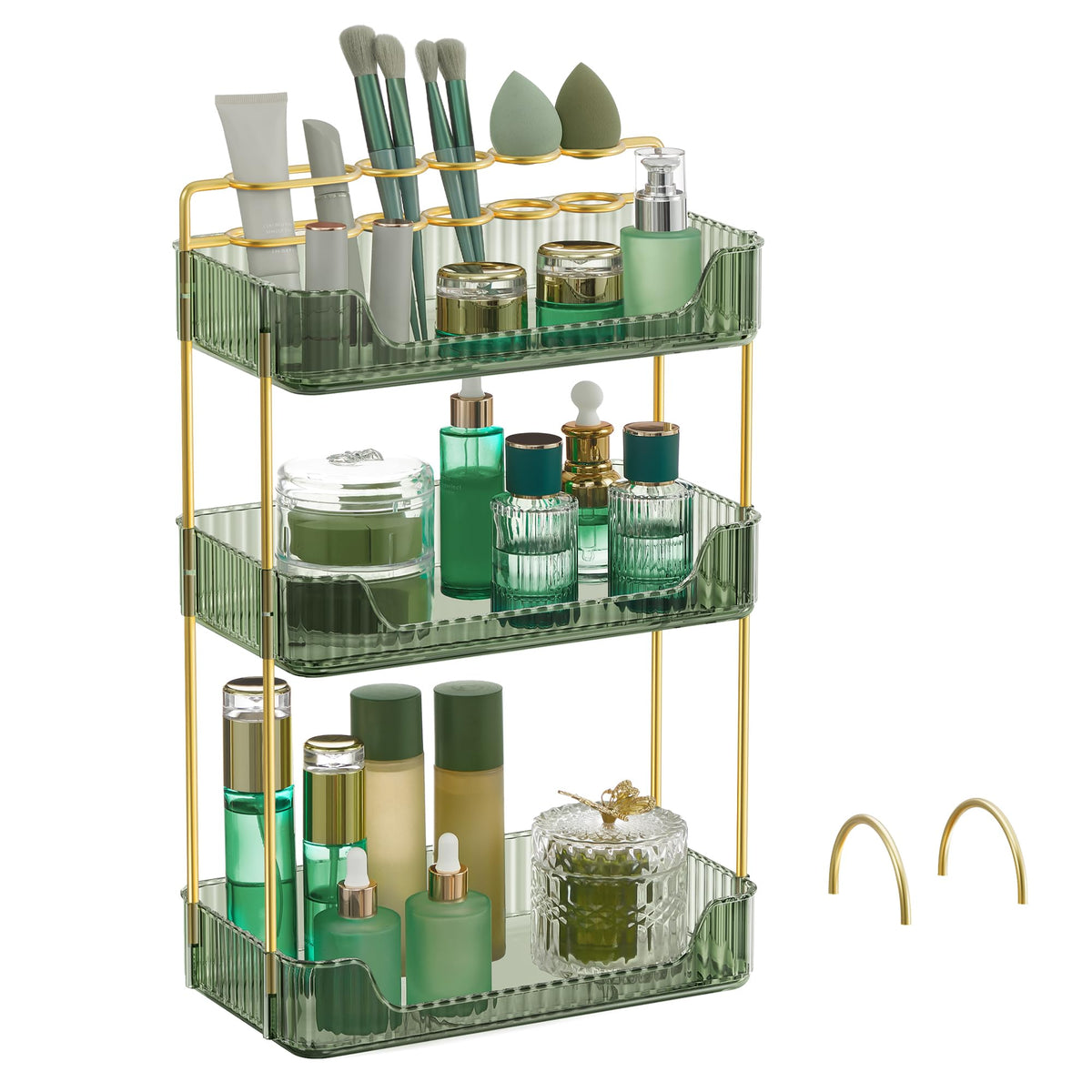 Songmics 3-Tier Makeup Organizer - Customizable Skincare & Jewelry Holder, Pale Green