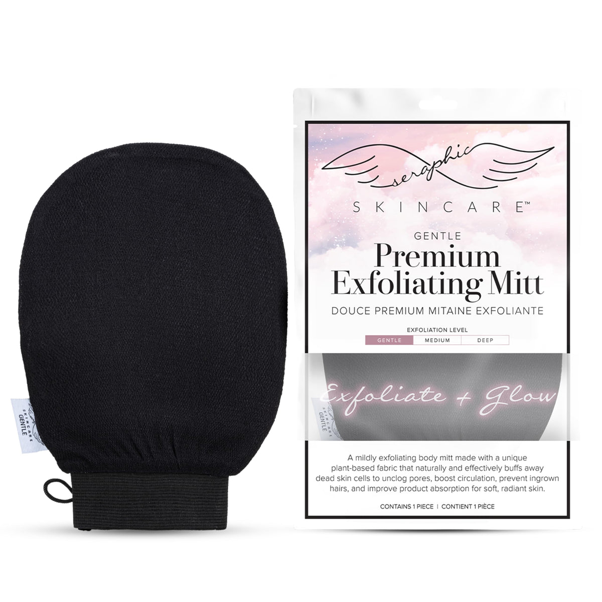 Seraphic Skincare Premium Exfoliating Mitt - Gentle Viscose Fiber Glove For Sensitive Skin