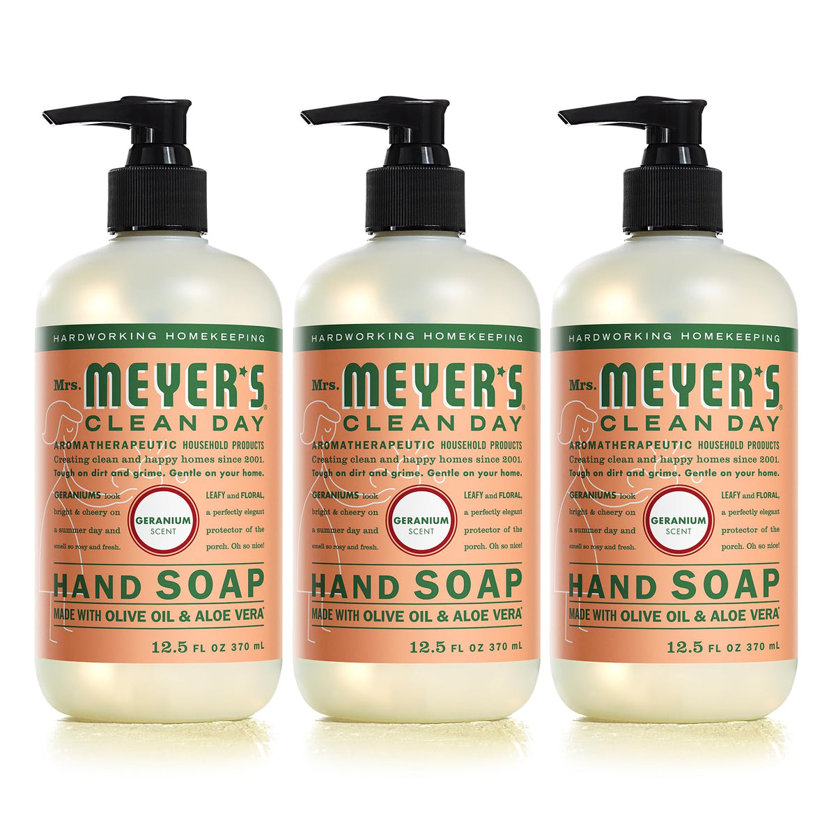 Mrs. Meyer'S Clean Day Hand Soap, Essential Oils, Biodegradable, Geranium, 12.5 Fl.