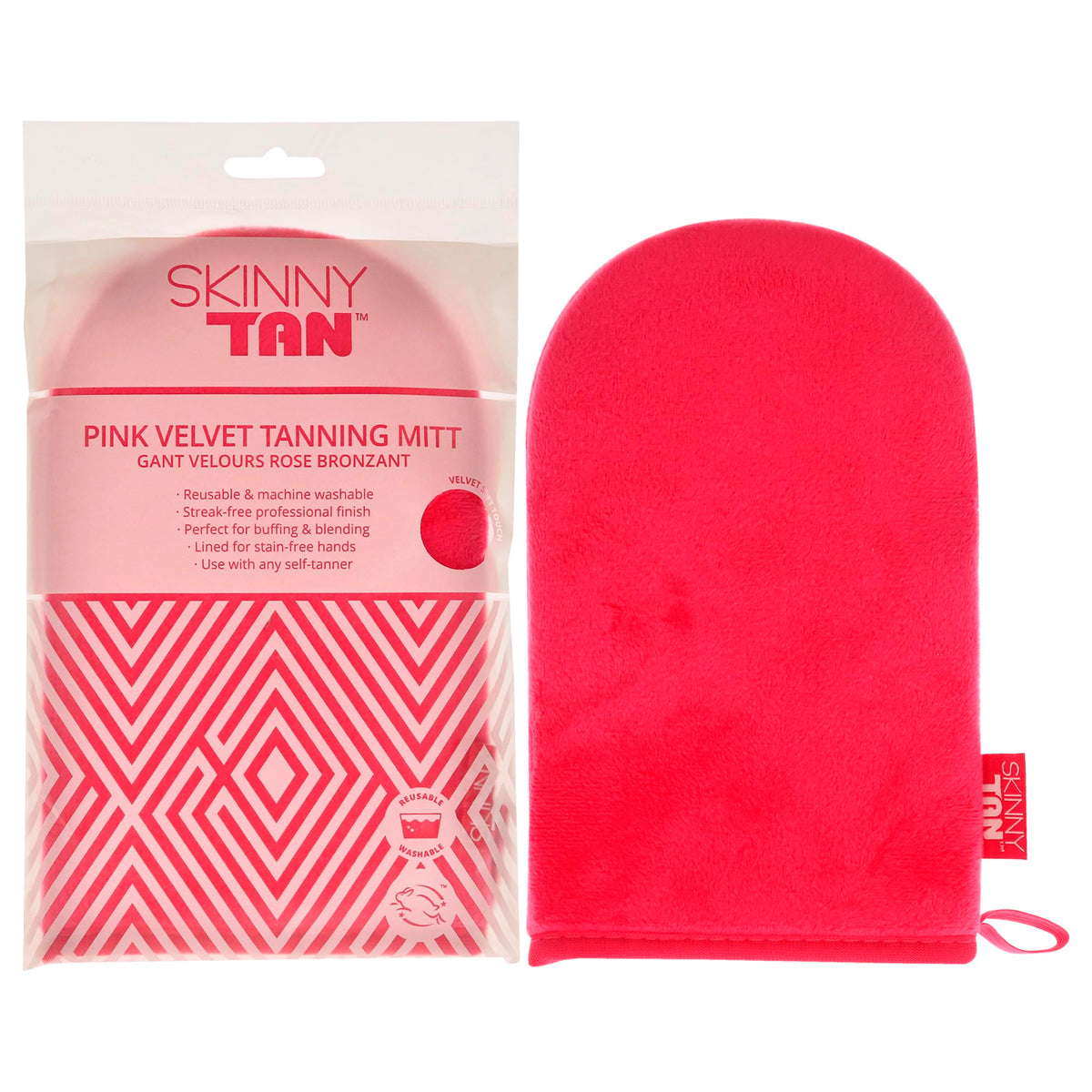 Skinny Tan Pink Velvet Tanning Mitt  Velvety Soft Luxe Texture  Waterproof Lining to Keep Hands Stain Free  Smooth for Flawle