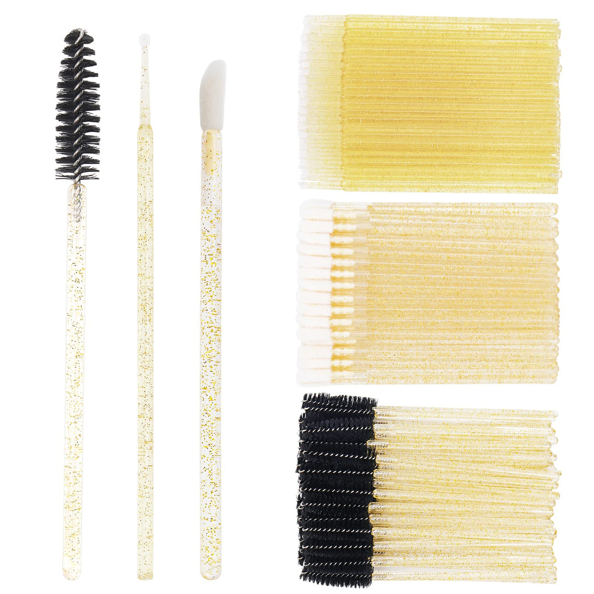 Myaokue-Up 300 Pcs Eyelash Extension Supplies Kit - Gold Disposable Spoolies & Brushes