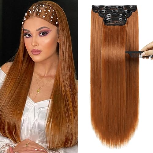 REECHO 20&quot; Copper Red Straight Clip-In Hair Extensions - Thick 4 PCS Set, 260g