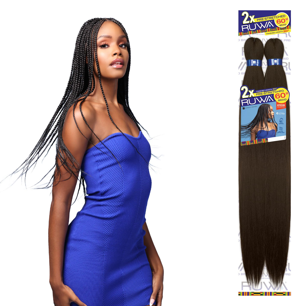 Sensationnel Ruwa 30&quot; Braiding Hair - 2X Water Repellent Kanekalon, Fast Dry, Red, 