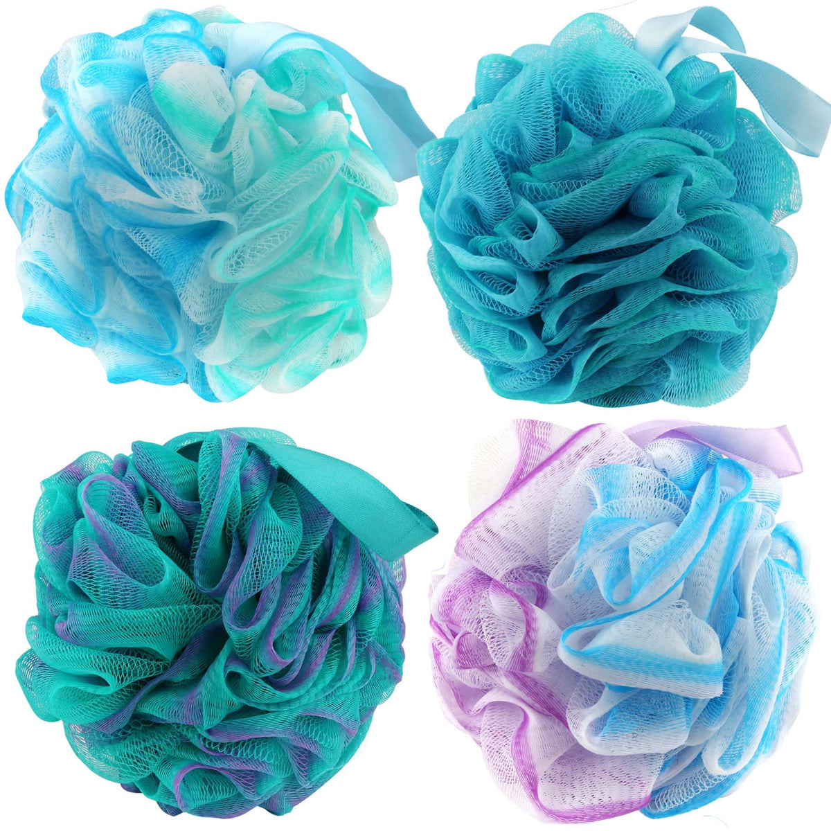 Chuya 4 Pack Bath Loofahs - Large Exfoliating Sponges For Men, Women & Children, Mixed Color