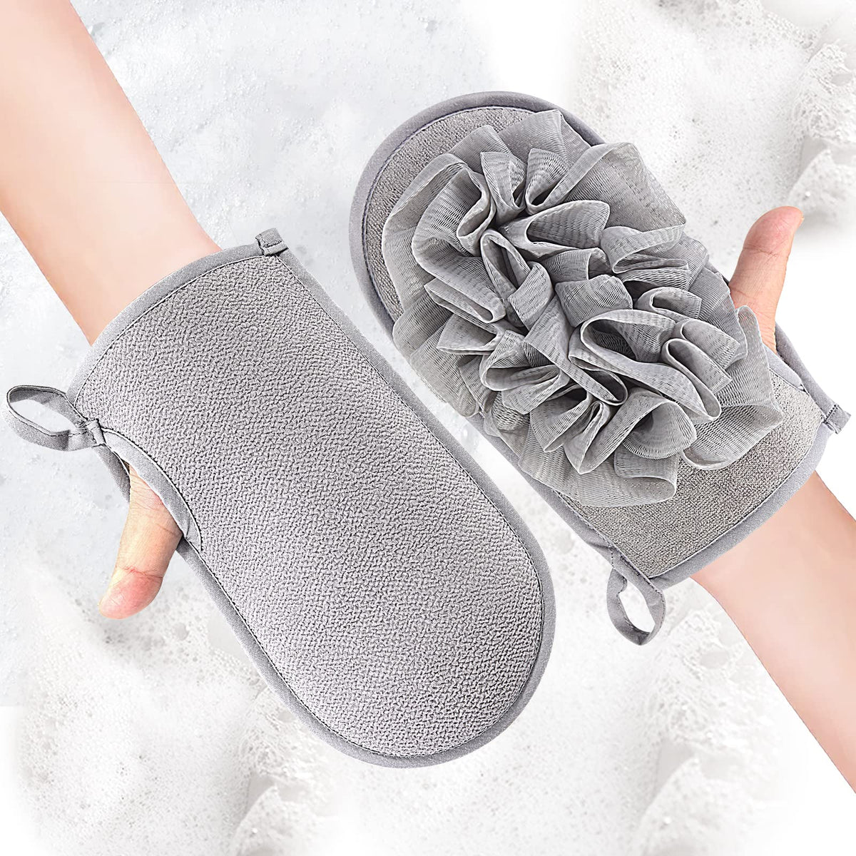 Sysmie 2 Pack Bath Sponge Loofah Body Scrubber - Grey Shower Pouf For Men & Women