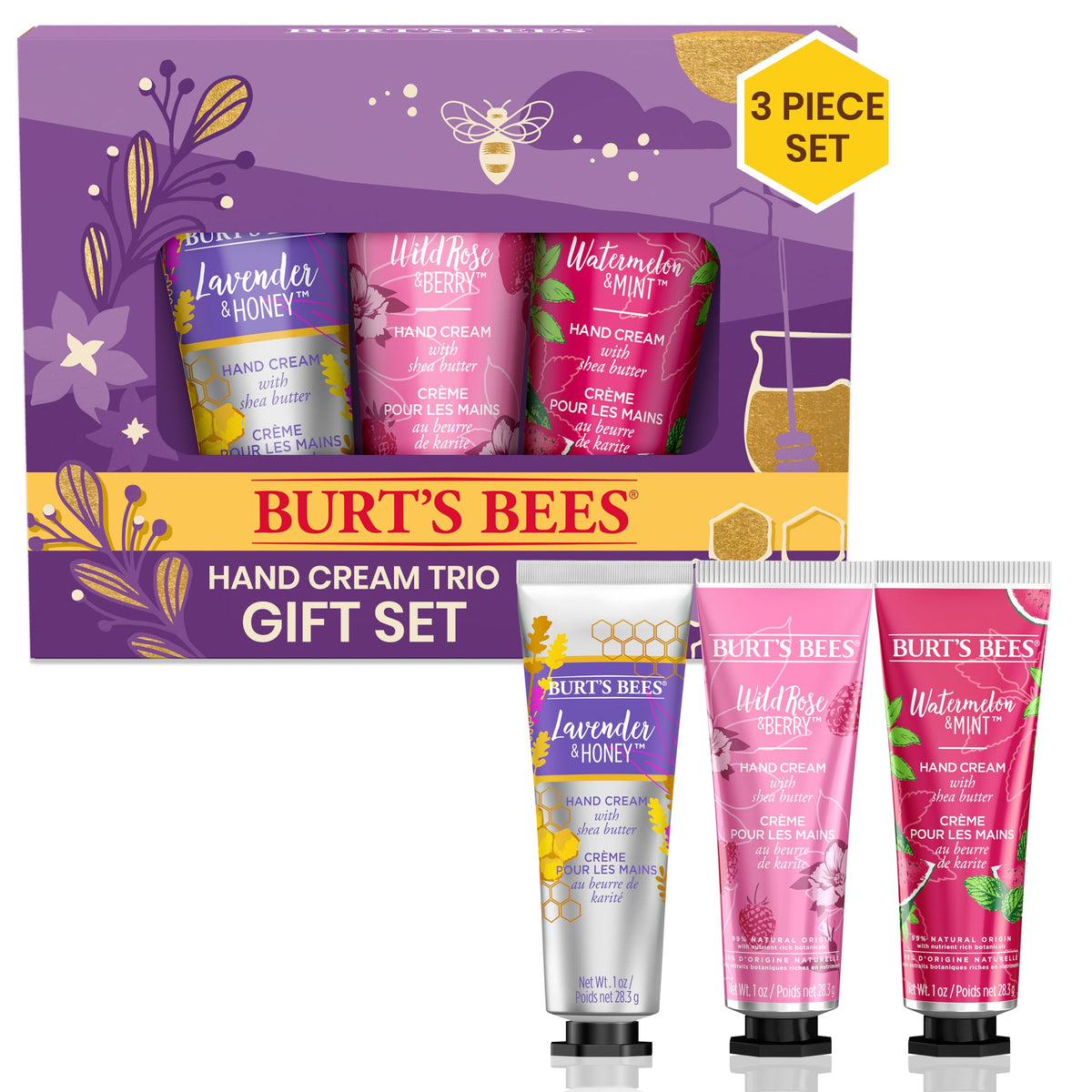 Burt'S Bees 3-Pack Shea Butter Hand Cream Set - Lavender Honey, Watermelon Mint, Wild Rose Berry