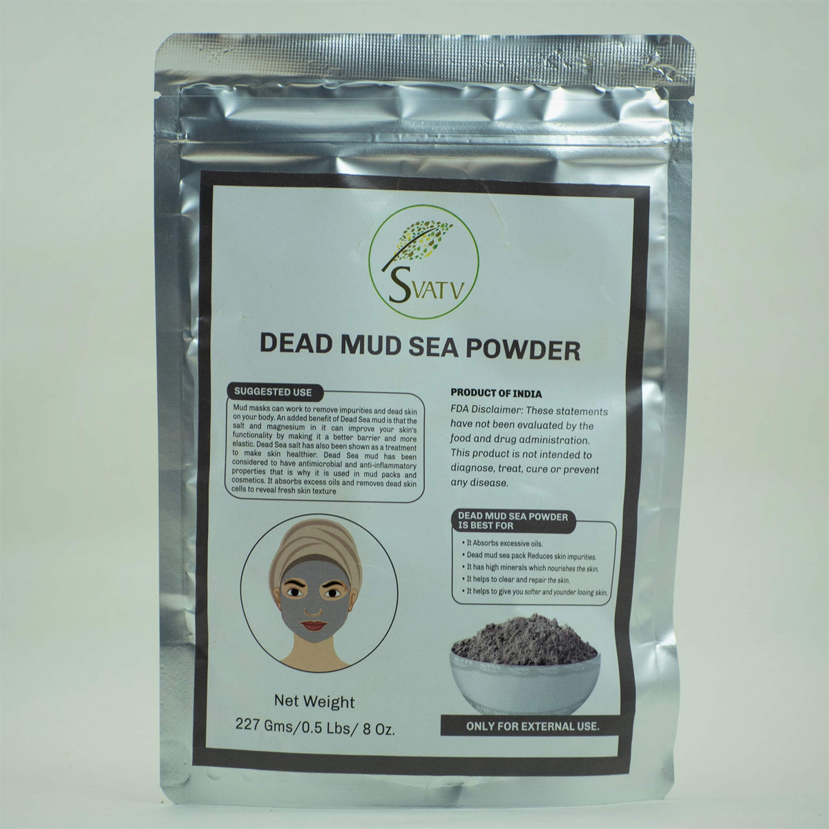 Svatv Dead Sea Clay Powder Face Mask - Nourishing, Exfoliating, Detoxifying - 8 Oz