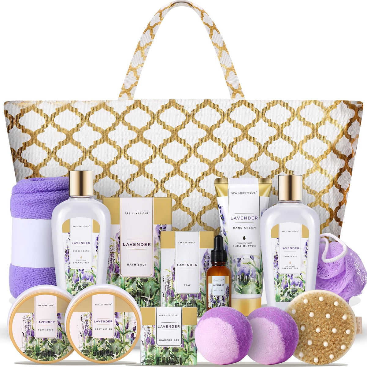 Spa Luxetique Purple Gift Basket - 15 Piece Spa Gift Set For Women, Perfect Christmas Gift