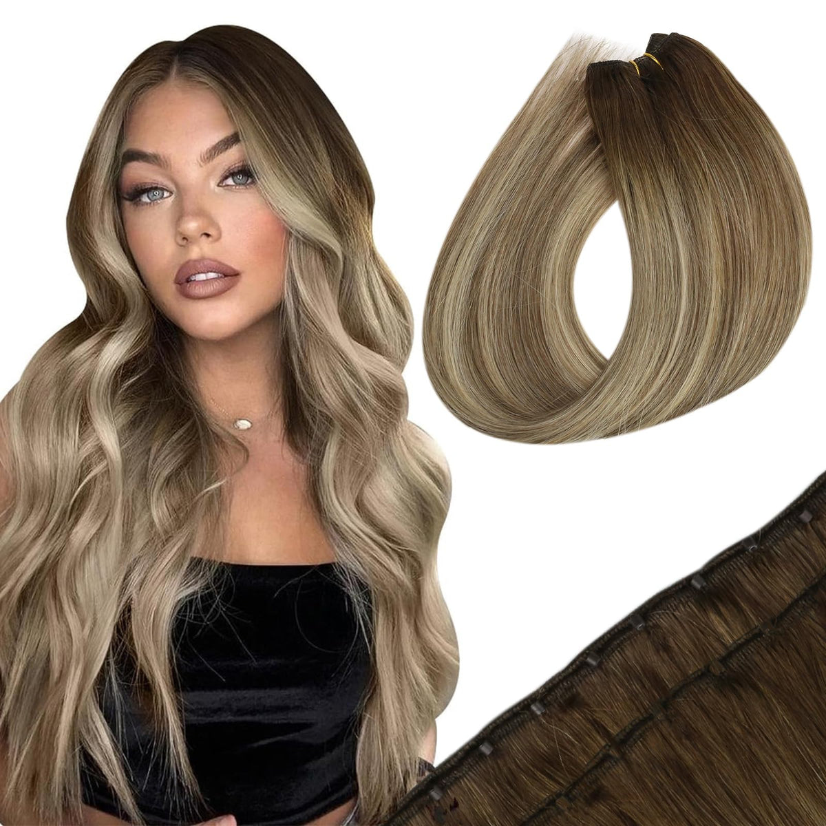 Sunny Hair 20&quot; Micro Bead Hair Extensions, Cool Brown Balayage, Real Human Hair, 50G