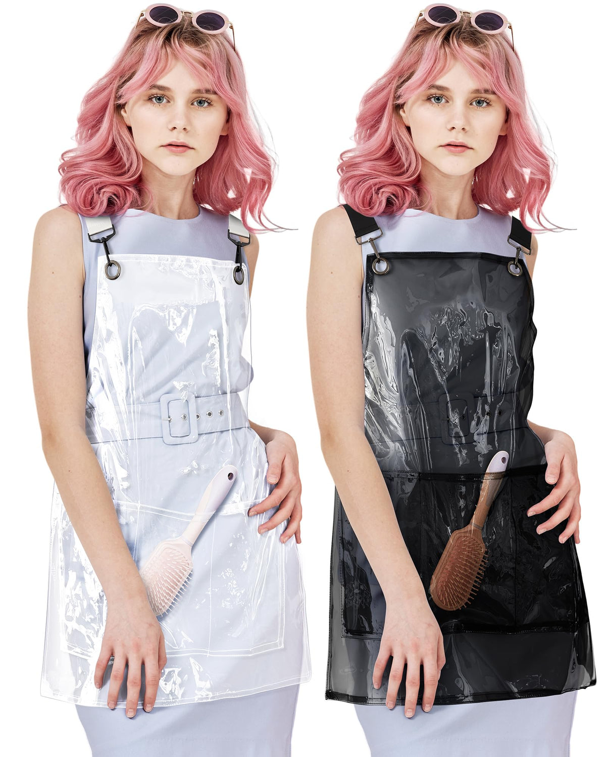 Mepase Waterproof Hair Stylist Apron, Transparent With Pockets, Adjustable Straps For Salon Use