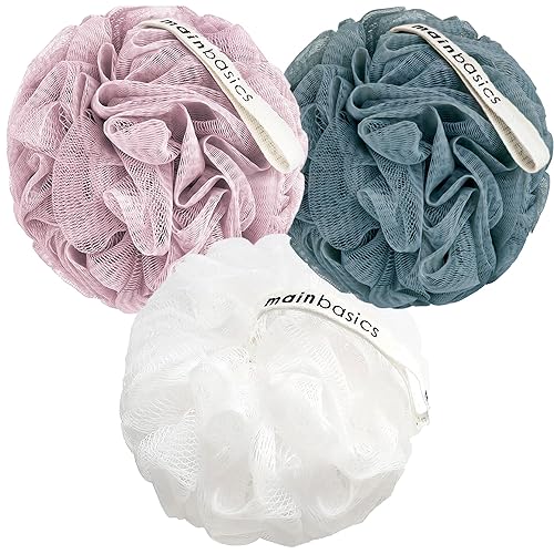 Mainbasics Bath Shower Loofah Sponge Pouf Exfoliator Set Of 3 - Airy Blossom Colors