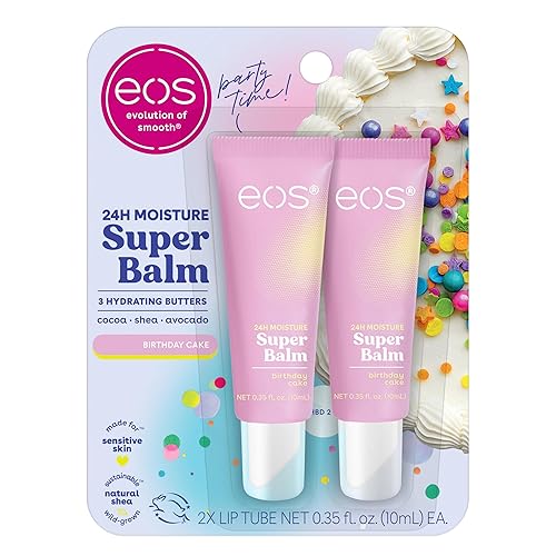 Eos 24H Moisture Super Balm - Birthday Cake Lip Mask, 2-Pack For Sensitive Skin, 0.35 Oz