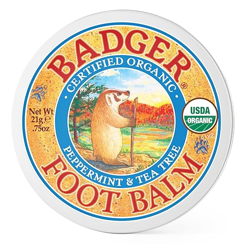 Badger Foot Balm, Peppermint & Tea Tree, Organic Heel Balm For Dry Cracked Feet, 0.75 Oz