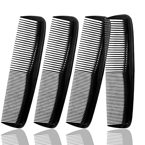 Soft 'N Style 4-Pack Not Breakable Hair Combs - Fine Tooth Black Plastic Mens Peines Para Cabello