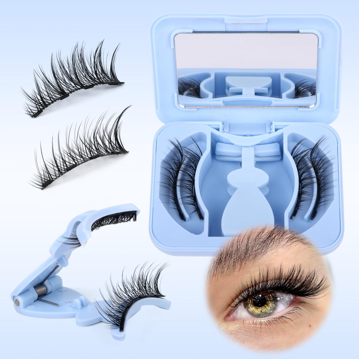 Eefofnn Magnetic Eyelashes With Applicator - Fluffy Cat Eye, Reusable Faux Mink, No Glue