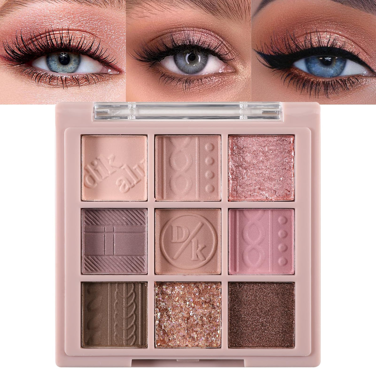 Erinde 9 Colors Eyeshadow Palette - Matte, Shimmer, Glitter, Waterproof, Pink Purple Rose