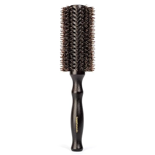 GranNaturals Boar Bristle Round Hair Brush - 2.2 Inch Wooden Handle for Styling & Blow Drying