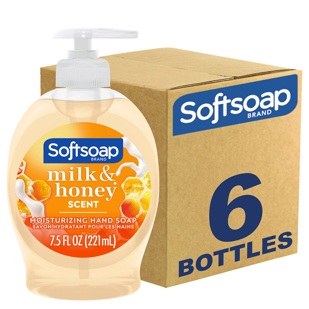 Softsoap Moisturizing Liquid Hand Soap, Milk & Honey, 7.5 Fl Oz, Pack Of 6, Yellow