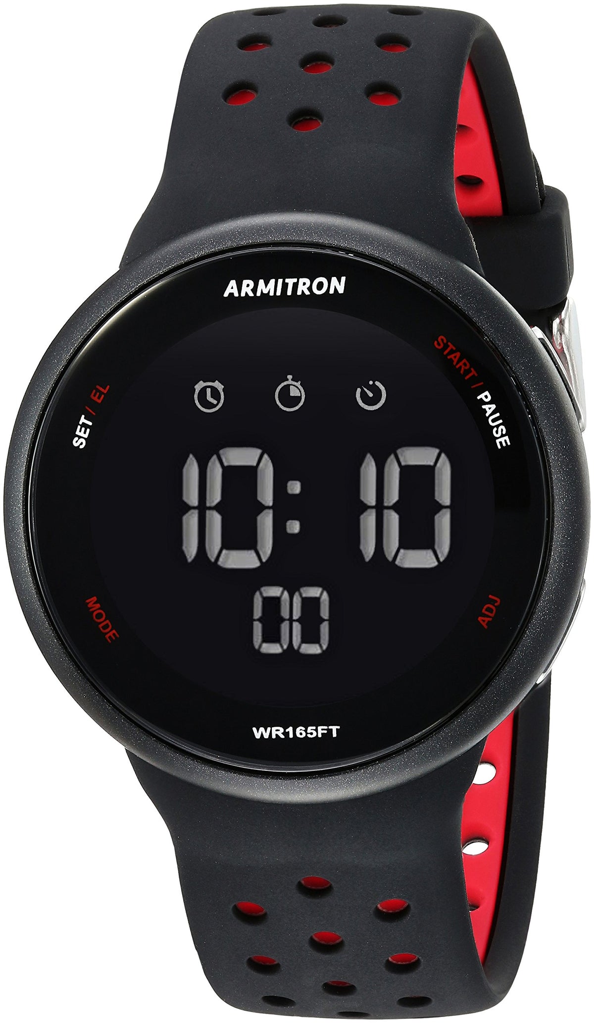 Armitron Sport Quartz Fitness Watch, Black/Red Silicone Strap, 43.5Mm, Model 40/8423Brd