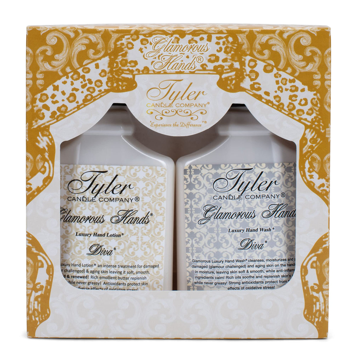 Tyler Glamorous Hand Bath & Shower Gift Set - 2 Piece Beeswax Candle, Diva, White