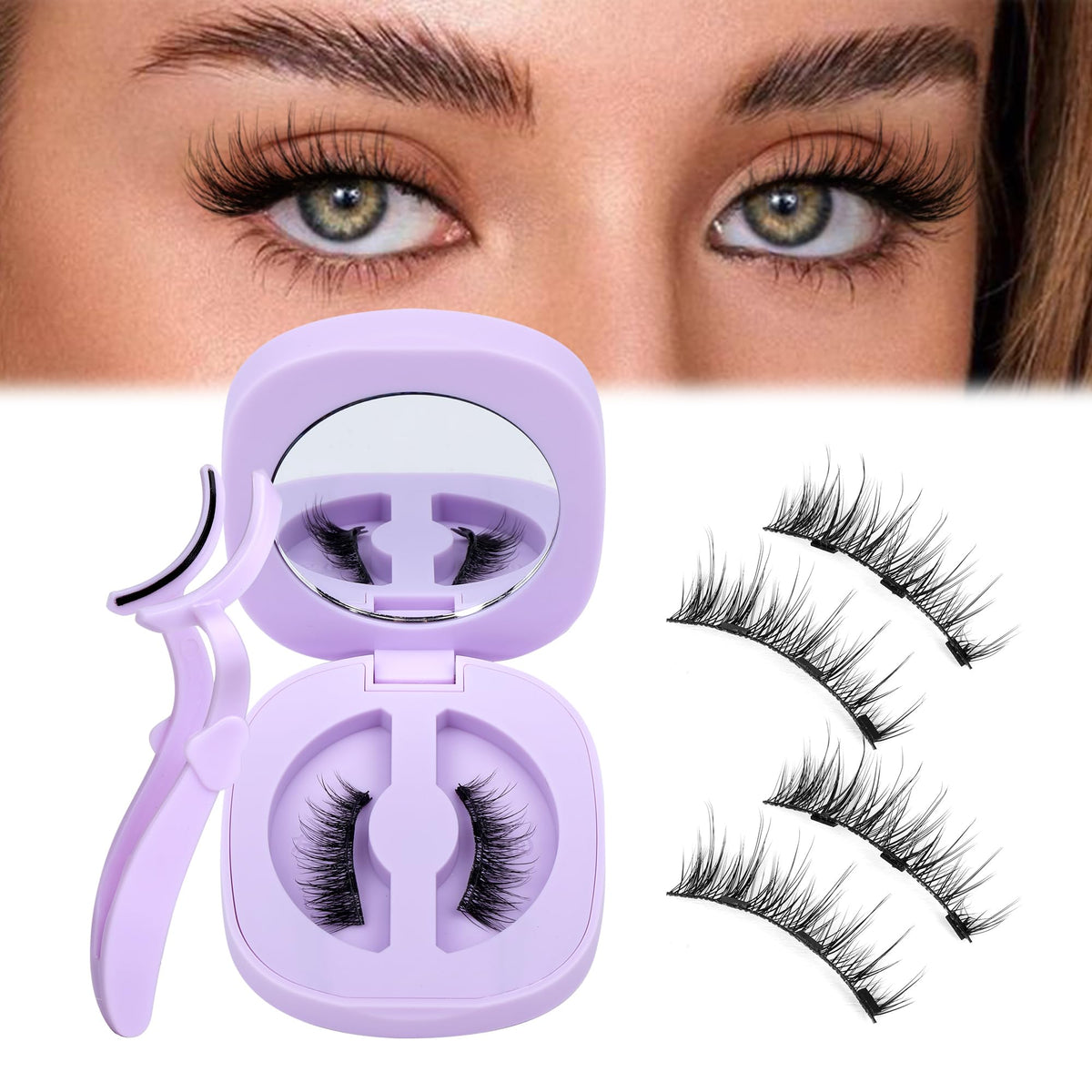 Jimire Magnetic Eyelashes - Natural Soft Half Lashes, Reusable, No Glue, Wispy Cat Eye