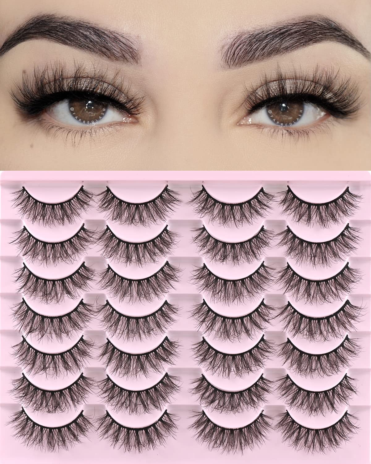 FARRED Natural Wispy Mink Eyelashes - 14 Pair Short Fake Strip Lashes for Daily Makeup