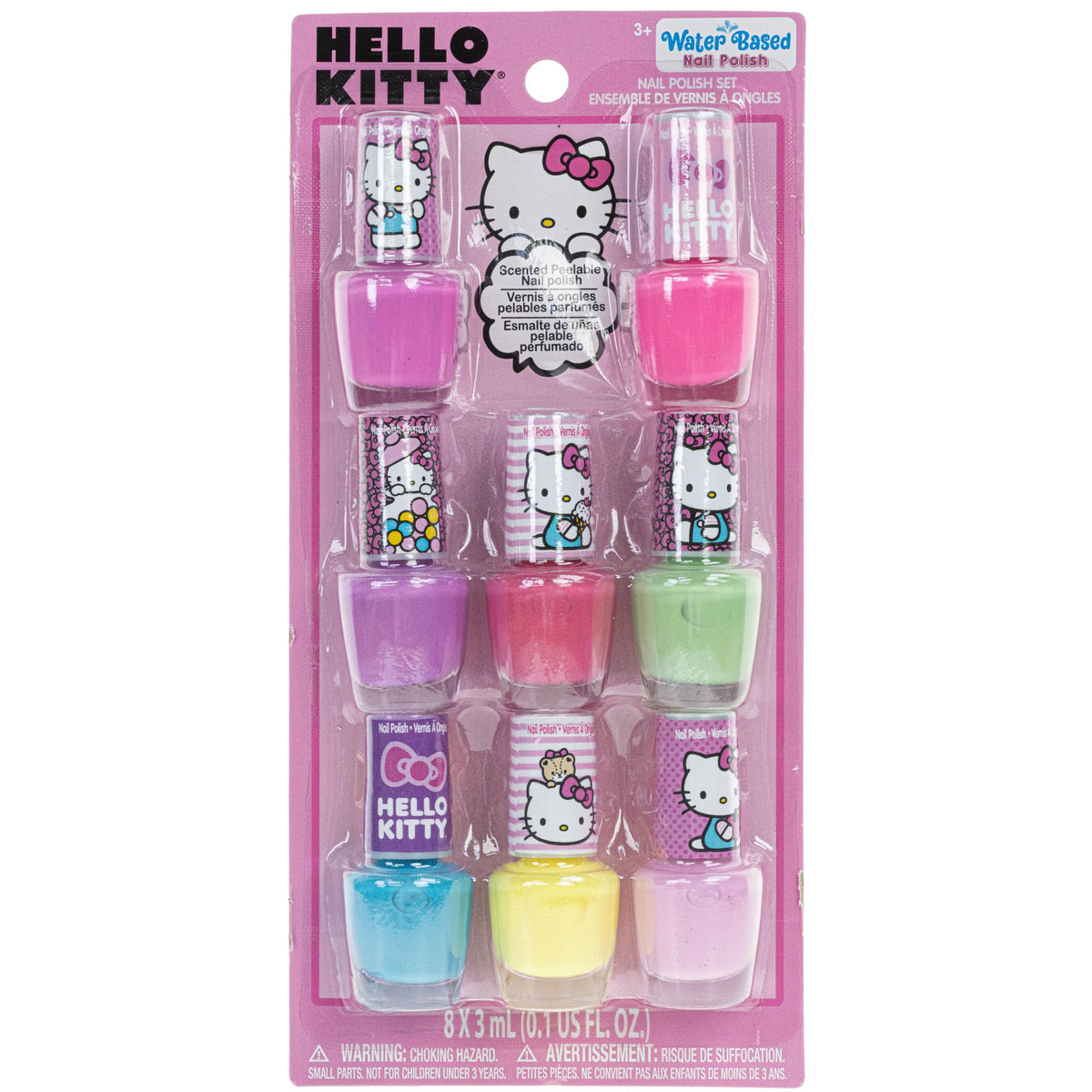 Townley Girl Hello Kitty 8 Pack Water-Based Nail Polish Set For Girls - Non-Toxic & Peel-Off