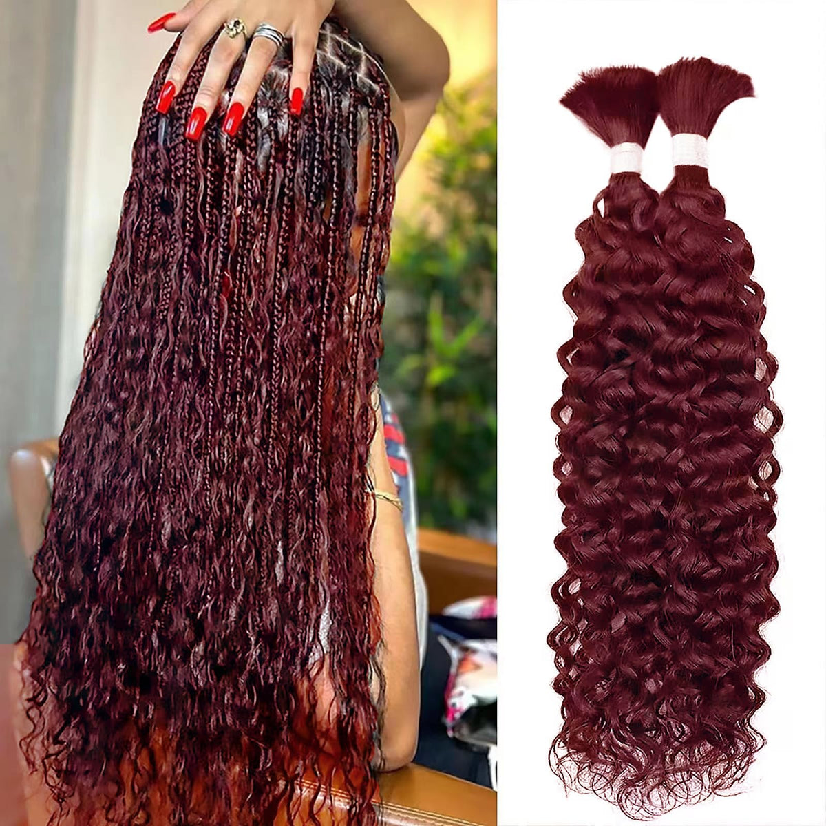 Morpure 22 Inch Burgundy Human Braiding Hair - Wet & Wavy Water Wave Bulk For Braids, 2 Bundles