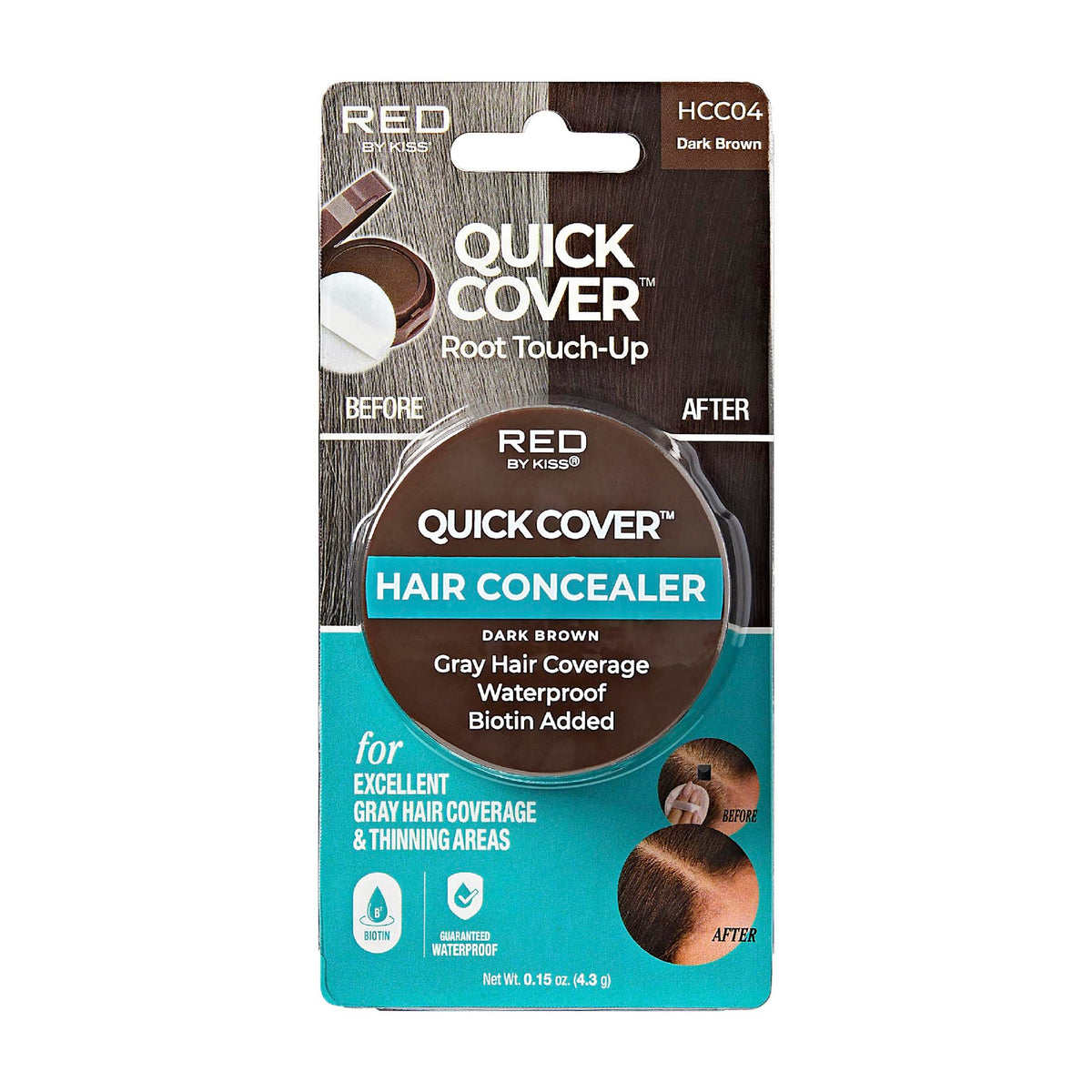 Red By Kiss Quick Cover Hair Concealer, Dark Brown, Waterproof, Biotin Infused, 0.15 Oz