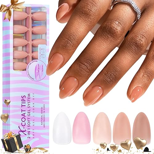 Btartbox Press On Nails - 640Pcs Soft Gel Tips In Nude, Pink, Brown & Milky White For Diy Nail Art