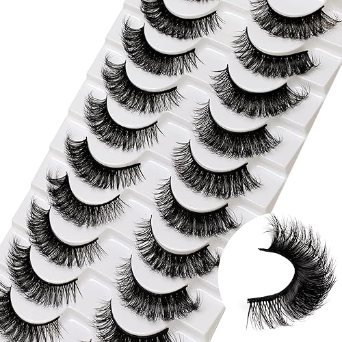 Veleasha DD Curl Faux Mink Strip Lashes - 10 Pairs Fluffy Wispy Black Eyelashes