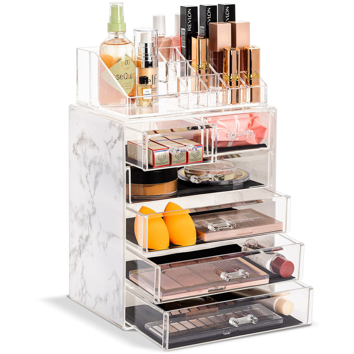 Sorbus Makeup Organizer - Marble Cosmetic & Jewelry Storage With 4 Large, 2 Small Drawers